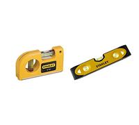 Stanley 0-43-511 Niveau Torpédo Magnétique 230 Mm - Semelle Aluminium - Rainure V & Niveau Magnétique de Poche - 042130