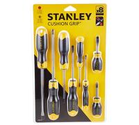 STANLEY 0-65-011 Lot de 8 tournevis plats - lame en acier anticorrosion - poignée soft-grip large, Jaune