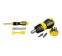 Stanley 0-68-010 Tournevis Porte-Embouts À Cliquet Dynagrip + 10 embouts - Anti-Corrosion - Cliquet 3 Positions & 0-66-358 Tournevis Porte-Embouts a cliquet bimatiere + 6 Embouts - tête magnétique