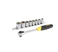 STANLEY 0-94-611 Douilles Microtough 3/8" + Cliquet 3/8" - Angle De Reprise 5° - Poignée Bi-Matière - Meilleure Accessibilité Dans Les Endroits Étroits - Jeu De 8 Pièces