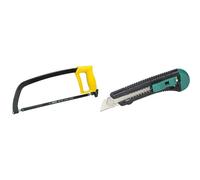 STANLEY 1-15-122 Scie À métaux 300 mm - 10 dents/cm - Poignée Révolver Ergonomique Antidérapante & wolfcraft 4146000 - Cutter Lame Sécable - Largeur de Lame 18 mm, Argent