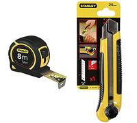 Stanley 1-30-657 - mètre Tylon Bi matière 8m x 25mm - Ruban Anti-Corrosion & 0-10-425 Cutter 25 mm Bi-matière Dynagrip - Blocage de La Lame - Chariot Porte-lame - Lame en Acier Anticorrosion