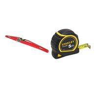 Stanley 1-42-314 Niveau Trapézoïdal mlh 60 cm Gamme Fatmax - Fabriqués en France - Structure Aluminium - Semelle Usinée Noir/Rouge & 1-30-697 - Mètre Tylon Bi matière 5m X 19mm