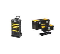 Stanley 1-79-206 Servante modulable avec 4 Tiroirs montés Sur Glissière - Système de Clips Latéraux & Lot bonus de 2 caisses à outils STST1-75772, Jaune/Noir