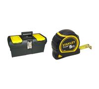 Stanley 1-92-065 Boite A Outils 2 Organiseurs Sur Le Couvercle - Robuste - Attaches métalliques & 1-30-697 - Mètre Tylon Bi matière 5m X 19mm - Ruban Anti-Corrosion - Blocage Du Ruban