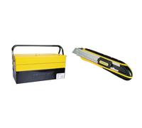 Stanley 1-94-738 94-738 Boîte métal 5 Tiroirs - Grand Volume de Rangement -deux Poignées Articulées & STANLEY FATMAX Cutter à Cartouche - Chariot en Acier Inoxydable, 6 Lames 18 mm Incluses, Robuste