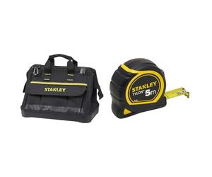 Stanley 1-96-183 Sac À Outils en Tissu 600 x 600 deniers - multi-Compartiments - Sangle Bandoulière & 1-30-697 - Mètre Tylon Bi matière 5m X 19mm - Ruban Anti-Corrosion - Blocage Du Ruban