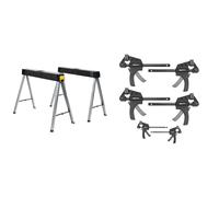 Stanley 1-97-475 Paire de Tréteaux Haute Performance Jusqu'à 350 kg Répartis & Amazon Basics Serre-joints une main Lot de 6-2 pièces 10,16 cm, 4 pièces 15,24 cm, Noir/Gris