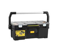 Stanley 1-97-514 Boîte À Outils 610 x 323 x 251mm avec Organiseur Transparent - Grande Poignée Aluminium - Larges Attaches Anti-Corrosion - Organiseur avec Séparateur Amovible Noir/Jaune