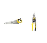 Stanley 2-15-595 Scie Égoïne JetCut Coupe Fine 450 mm Fabriquée en France - 11 dents/Pouce & FATMAX Cisaille Aviation Tête Droite Acier Forgé Chromé Double Action de Pivot
