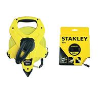 Stanley 2-34-775 Mesure 60 M X 12,7 Mm Ruban En Fibre De Verre Powerwinder & 0-34-297 Mètre À Ruban Fibre De Verre 30 M Jaune Fluo - Revêtement Pvc - Anti-Corrosion - Anti-UV Et Non Conducteur