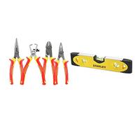 Stanley 4-84-489 Coffret de 4 Pinces Isolées 1000 V - Poignée Bi matière Certifié 1000V & 0-43-511 Niveau Torpédo Magnétique 230 Mm - Semelle Aluminium