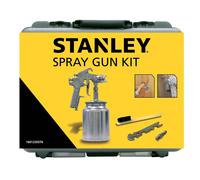 Stanley Pistolet à Peinture pour Compresseur 160123XSTN - avec Mallette de Rangement, Clé, Pinceau et Raccord 1/4" - 4Bar - Métal - Argenté