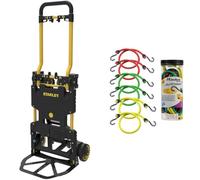 Stanley Chariot Pliable 2 en 1, Noir/Jaune, Ajustable & Master Lock 3040EURDAT Tendeurs avec Crochets [Pack de 6 Elastiques] [2 * 60 cm + 2 * 80 cm + 2 * 100 cm] [Double Crochet Inversé] - Idéal pour