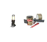 Stanley Chariot Pliable 2 en 1, Noir/Jaune, Ajustable & Rapesco 1556 Germ-Savvy Antibactérien, Dévidoir de Ruban 960 avec 2 Rouleaux Marrons et Un Cutter