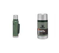 Stanley Classic Legendary Bottle 1L / 1.1QT Hammertone Green - Acier Inoxydable - Sans BPA - Maintient la température pendant 24h & Classic Legendary Food Jar 0.7L / 24OZ Hammertone Green