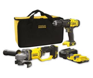 Stanley COMBO KIT V20 Li-Ion 18V : Marteau perforateur SFMCD711 + Mini meuleuse SFMCG400 avec 2 batteries Li-Ion 2Ah et sac de transport