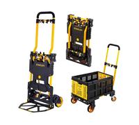 Ensemble diable et caisse de courses Stanley - Chariot de transport 2 en 1, capacité 137 kg - Diable pliable avec caisse de 50 litres - Compact et maniable - Noir/jaune