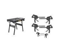 Stanley Établi Pliable FatMax FMST1-75672, 101 x 60 x 78 CM & Amazon Basics Serre-Joints Une Main Lot de 6-2 pièces 10,16 cm, 4 pièces 15,24 cm, Noir/Gris