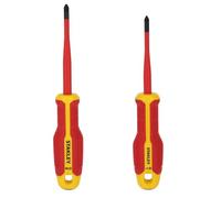 STANLEY FATMAX Jeu de 2 tournevis isolés VDE, FMHT65768-0 | 1 tournevis plat 80 mm et 1 Pozidriv 100 mm, certifiés VDE 1 000 V, manche anti-roulis