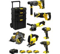 STANLEY FatMax Kit SVK704 (SFMCH900 + SFMCG400 + SFMCD720 + SFMCF800 + SFMCS500 + SFMCS600 + SFMCS300 +3x2,0Ah+Ladegerät +Caddy)