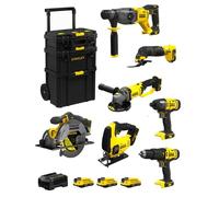 STANLEY FatMax Kit SVK708 (SFMCH900 + SFMCG400 + SFMCD711 + SFMCF800 + SFMCS500 + SFMCS600 + SFMCE500 +3x2,0Ah +Chargeur +Caddy)
