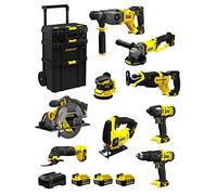 STANLEY FatMax Kit SVK901 (SFMCH900 + SFMCG400 + SFMCD711 + SFMCF800 + SFMCS500 + SFMCS600 + SFMCW220 + SFMCS300 + SFMCE500 + 3 Batteries de 4,0 Ah + Chargeur + Caddy 3en1)