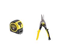 STANLEY FATMAX Mètre à Ruban 5 M - Revêtement Blade Armor - Ruban Ultra Épais - Plus Résistant - Revêtement Mylar Anti-Abrasion et & FATMAX Cisaille Aviation Tête Droite Acier Forgé Chromé
