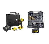 Stanley FATMAX Perceuse à Percussion sans Fil 18V Lithium Ion 80 Nm Moteur Brushless 35 700 cps/mn & STANLEY Lot de 100 forets hex et accessoires, sur Métal, en Plastique