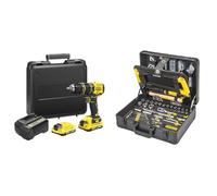 Stanley FATMAX Perceuse à Percussion sans Fil 18V Lithium Ion 80 Nm Moteur Brushless 35 700 cps/mn & STANLEY Valise de Maintenance 142 Pièces - Pinces et Coupe-Touts, Clé à Molette, Niveau, Mesure