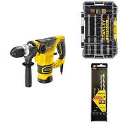 Stanley FATMAX Perforateur Burineur Filaire 3,5 J 1250W 850 trs/mn 1 Malette de Transport et Accessoires FME1250K + Coffret 8 Forets béton 110mm SDS Plus + Set de 4 Foret SDS Plus Noir