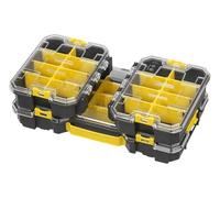 STANLEY® FATMAX® PRO-STACK™ Lot de 3 organiseurs peu profonds, 1 grand et 2 petits organiseurs peu profonds, séparateurs amovibles, système de rangement empilable, couvercle transparent, organiseurs