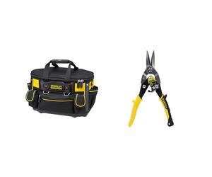 STANLEY FATMAX Sac à Outils Semi-Rigide - Structure Volumineuse & FATMAX Cisaille Aviation Tête Droite Acier Forgé Chromé Double Action de Pivot pour Plus de Puissance Poignées