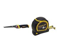 STANLEY FATMAX Scie pour Usage Général - Découpe du Plâtre - 8 Dents/Pouce - Denture Triple Biseaux - 3 Angles de Blocage & Mètre Tylon Bi Matière 8m x 25mm - Ruban Anti-Corrosion - Boitier