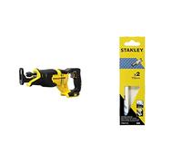 Stanley FATMAX Scie Sabre Moteur Brushless 18V 25 mm Vitesse 0-3000 Sans Batterie Ni Chargeur Gamme FATMAX V20 SFMCS300B-XJ + 2 Lames de Scie Sabre HSS Noires et Grises STA22132-XJ