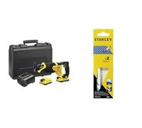 Stanley FATMAX Scie Sabre Sans Fil 18V 25 mm Vitesse 0-3000 Avec 1 Mallette 2 Batteries 2 Ah et 1 Chargeur Gamme FATMAX V20 SFMCS300D2K-QW + 2 Lames de Scie Sabre HSS Noires et Grises STA22132-XJ