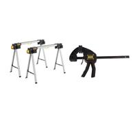 Stanley Fmst1-75763 Paire de Tréteaux Pliable Gamme Fatmax -Haute Capacité de Charge - 900 kg/Paire & Stanley Fmht0-83232 Serre-Joint M 150 Gamme FatMax - Travaux De Précision - Patin De Protection