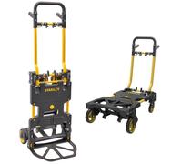 Diable pliable Stanley avec fonction de plate-forme - Chariot de transport jusqu'à 137 kg - Chariot à main pliable avec roues en caoutchouc - Noir et jaune