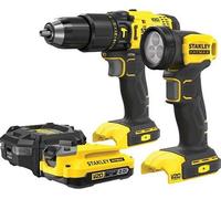 Stanley - Set perceuse-visseuse à percussion sans fil 18 V et lampe LED, 1 batterie Li-Ion 2,0 Ah, chargeur SFMCK210D1-QW