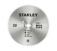 STANLEY STA10205-XJ Hoja cromada ø 184x16 mm. 100 dientes. Corte fino y a contra veta de madera blanda y contrachapado