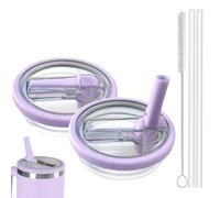 Stanley - Lot de 2 couvercles anti-fuite - Réutilisables - Anti-fuite - Pour tasse Stanley - Avec 2 pailles et 1 brosse à paille - Violet