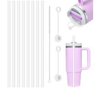 Stanley Lot de 8 pailles réutilisables en plastique transparent pour tasse de voyage avec brosse de nettoyage longue et couvercle en paille 31 cm