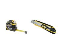 STANLEY Mesure Auto Lock 8 M x 32 mm - Ruban Large - Traitement Mylar et Blade & STANLEY FATMAX Cutter à Cartouche - Chariot en Acier Inoxydable, 6 Lames 18 mm Incluses, Robuste et Ergonomique