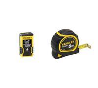STANLEY - Mesure Laser Pocket 12m - STHT77666-0 & 1-30-697 - Mètre Tylon Bi matière 5m X 19mm - Ruban Anti-Corrosion - Blocage du Ruban - Position du Zéro Réel - Classe II - Crochet pour Ceinture