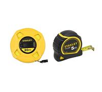 Stanley mètre Ruban 20 m x 12,7 mm en Fibre de Verre 40 Brins - Précision Classe III - Graduation Tous les 2mm - Jaune Fluo Plus Lisible & Mètre Tylon Bi matière 5m X 19mm - Ruban Anti-Corrosion