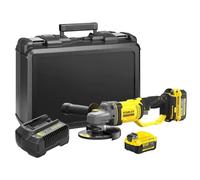 Stanley Meuleuse sans fil d'angle, 18V, Gamme FATMAX V20, 125 mm, Vitesse 8500 trs/mn, Avec 1 Mallette, 2 batteries 4Ah et 1 chargeur 2Ah, SFMCG400M2K-QW Noir; Jaune