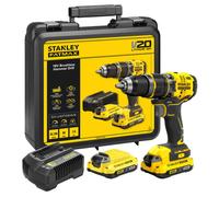 Stanley - Perceuse à percussion sans fil 18V, 2 batteries Li-Ion 2,0 Ah, chargeur SFMCD721D2K-QW