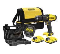 Stanley - Perceuse-visseuse à percussion sans fil 18 V avec accessoires, 2 batteries Li-Ion 2,0 Ah, chargeur SFMCD711DSA-QW