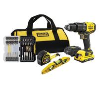 Stanley - Perceuse-visseuse à percussion sans fil 18 V avec accessoires, 2 batteries Li-Ion 2,0 Ah, chargeur SFMCK101D1S-QW