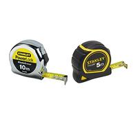 Stanley - Powerlock mètre Ruban 10m x 25mm Fabriqué en France- Ruban Large & 1-30-697 - Mètre Tylon Bi matière 5m X 19mm - Ruban Anti-Corrosion - Blocage Du Ruban - Position Du Zéro Réel